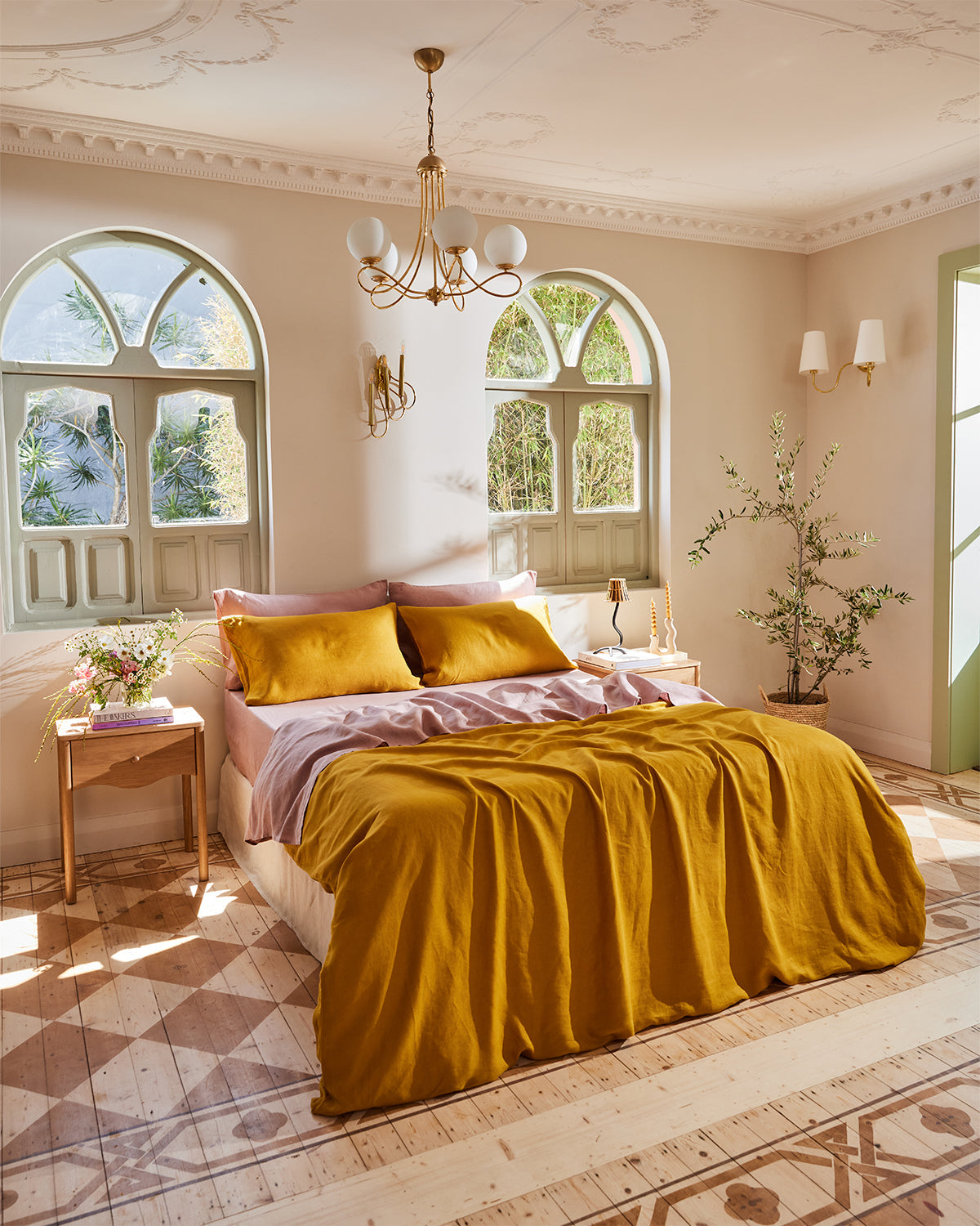 Turmeric & Lavender 100% French Flax Linen Bedding Bundle
