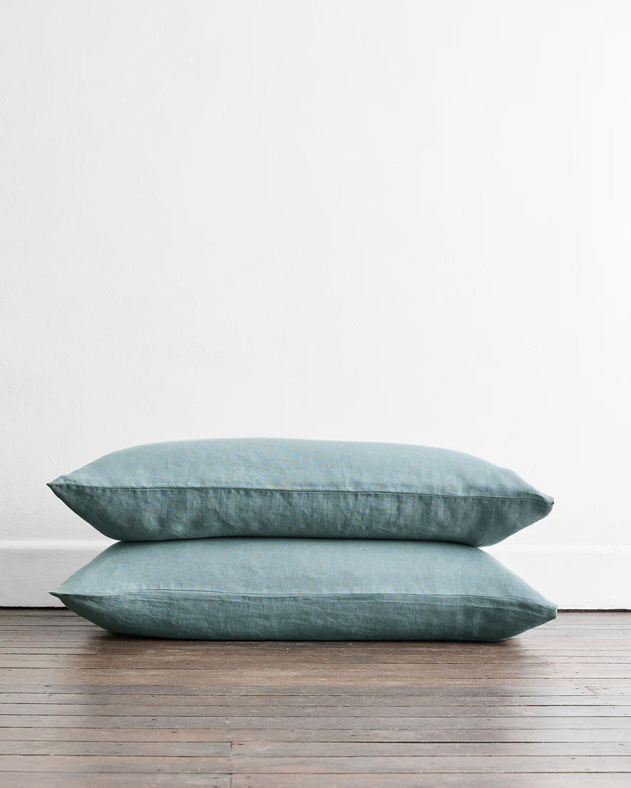Lagoon 100% French Flax Linen King Pillowcases (Set of Two)