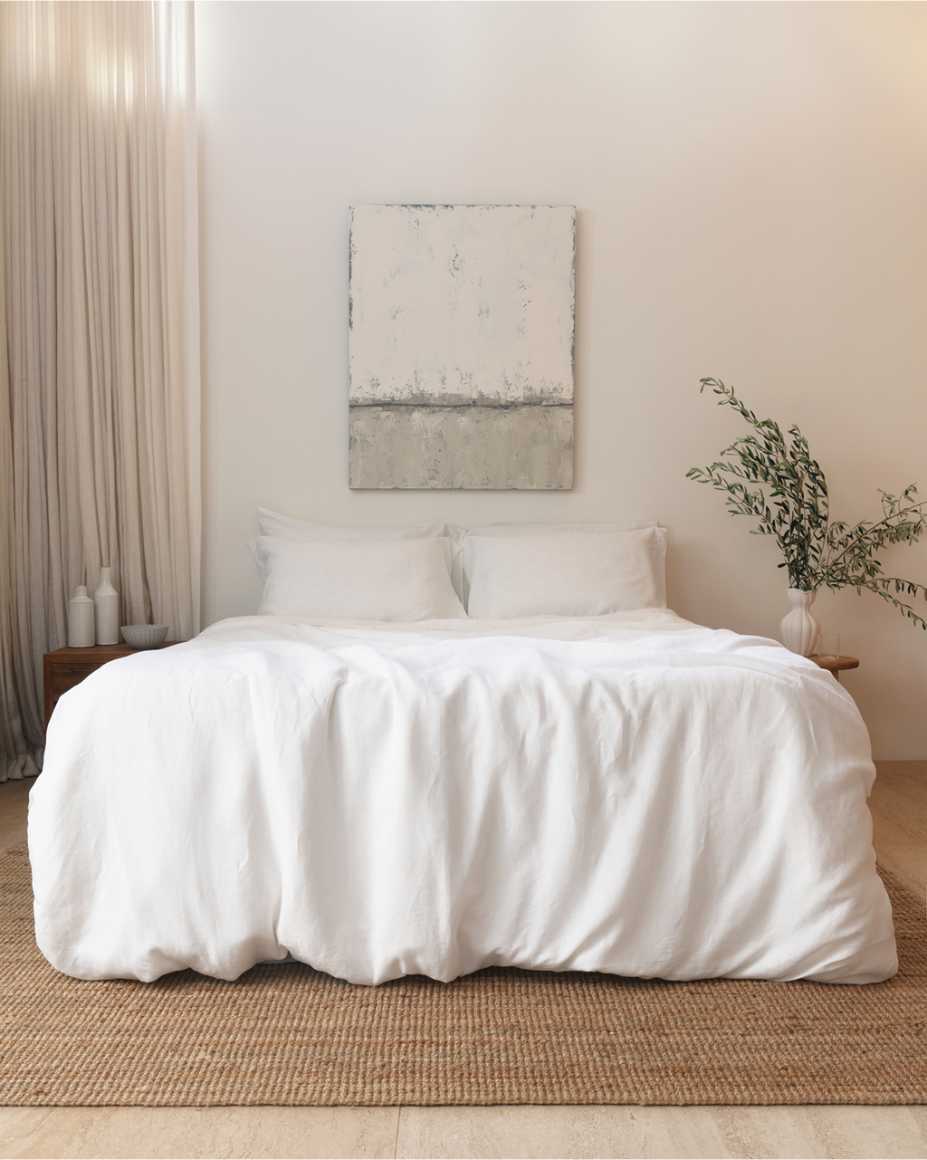 White 100% French Flax Linen Flat Sheet