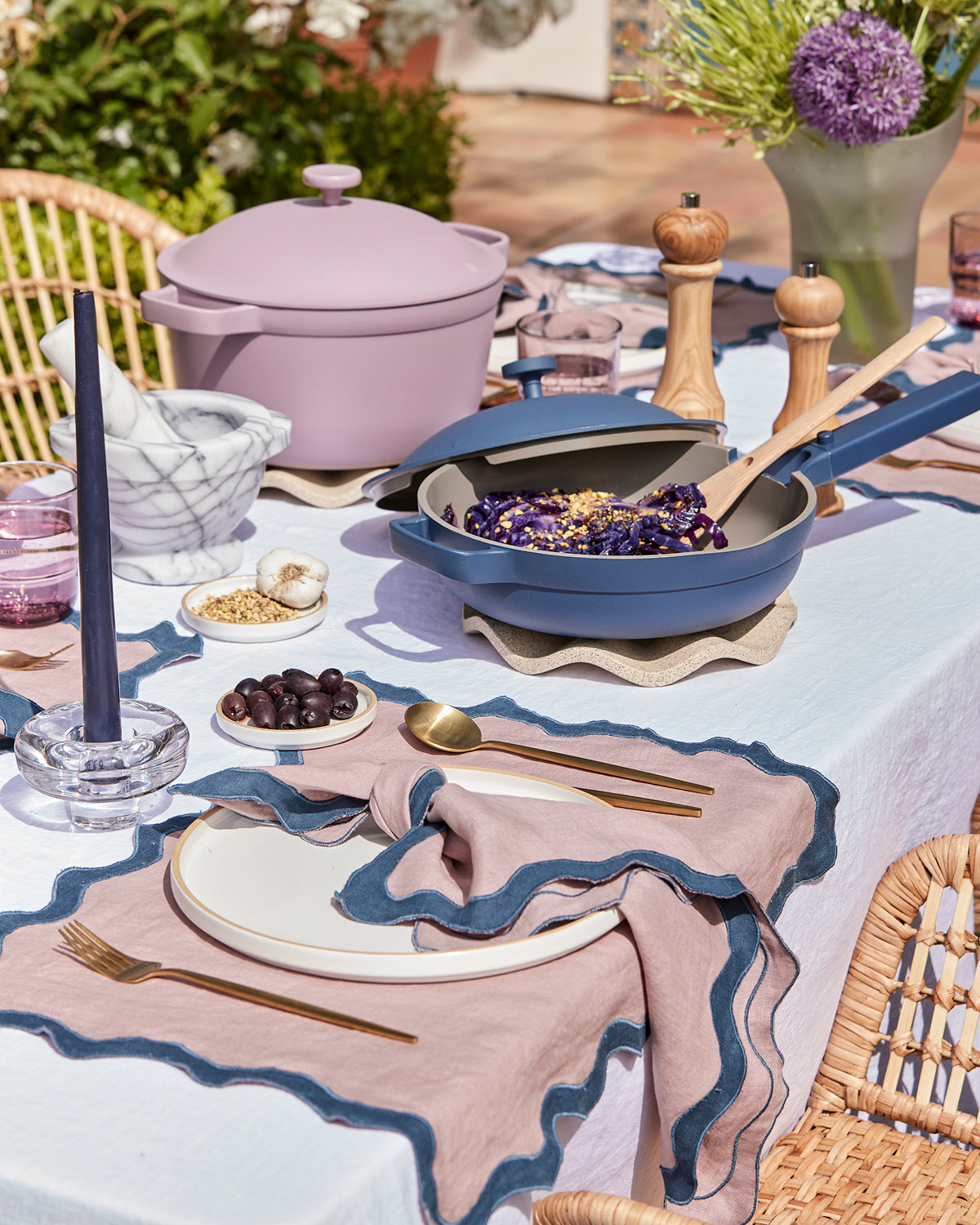 Lavender & Petrol 100% French Flax Linen Scalloped Placemats (Set of Four)