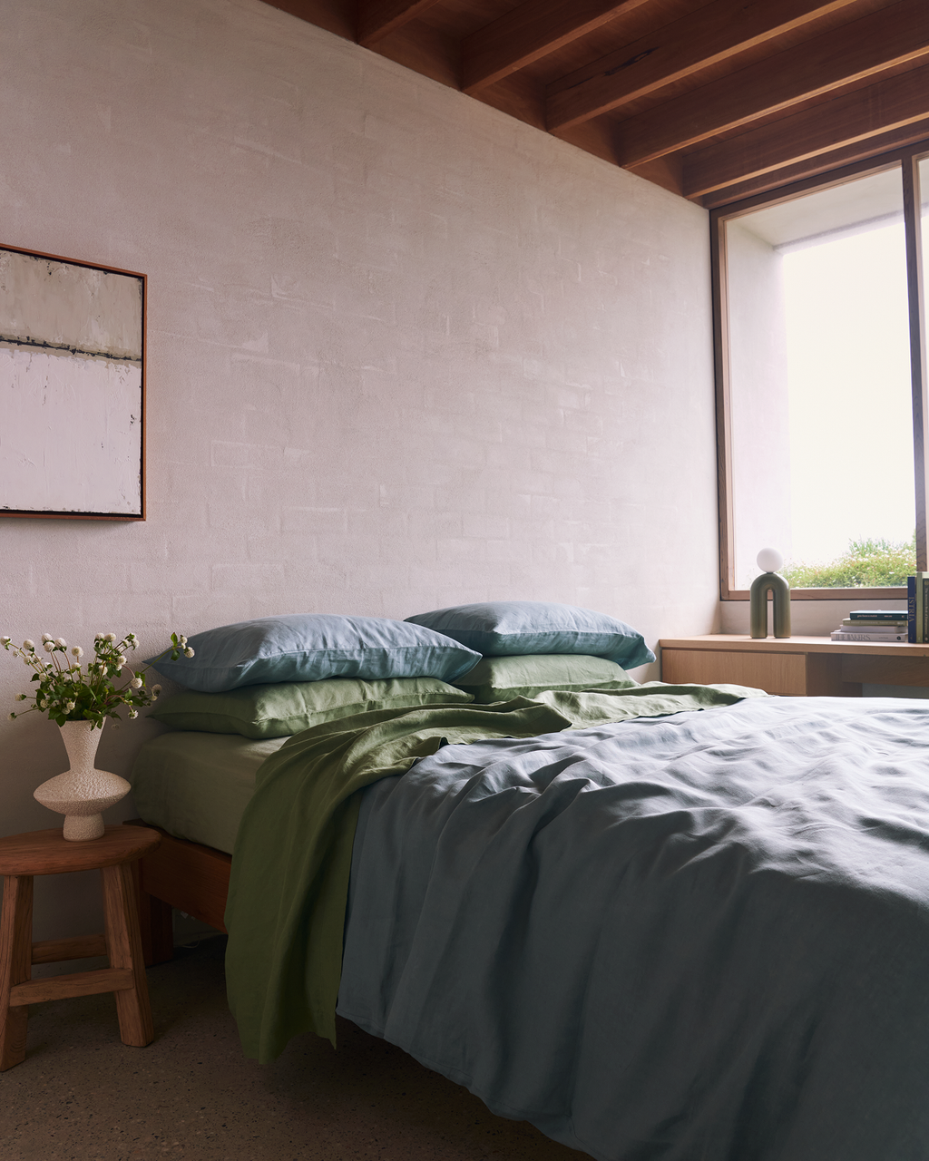Pistachio 100% French Flax Linen Flat Sheet