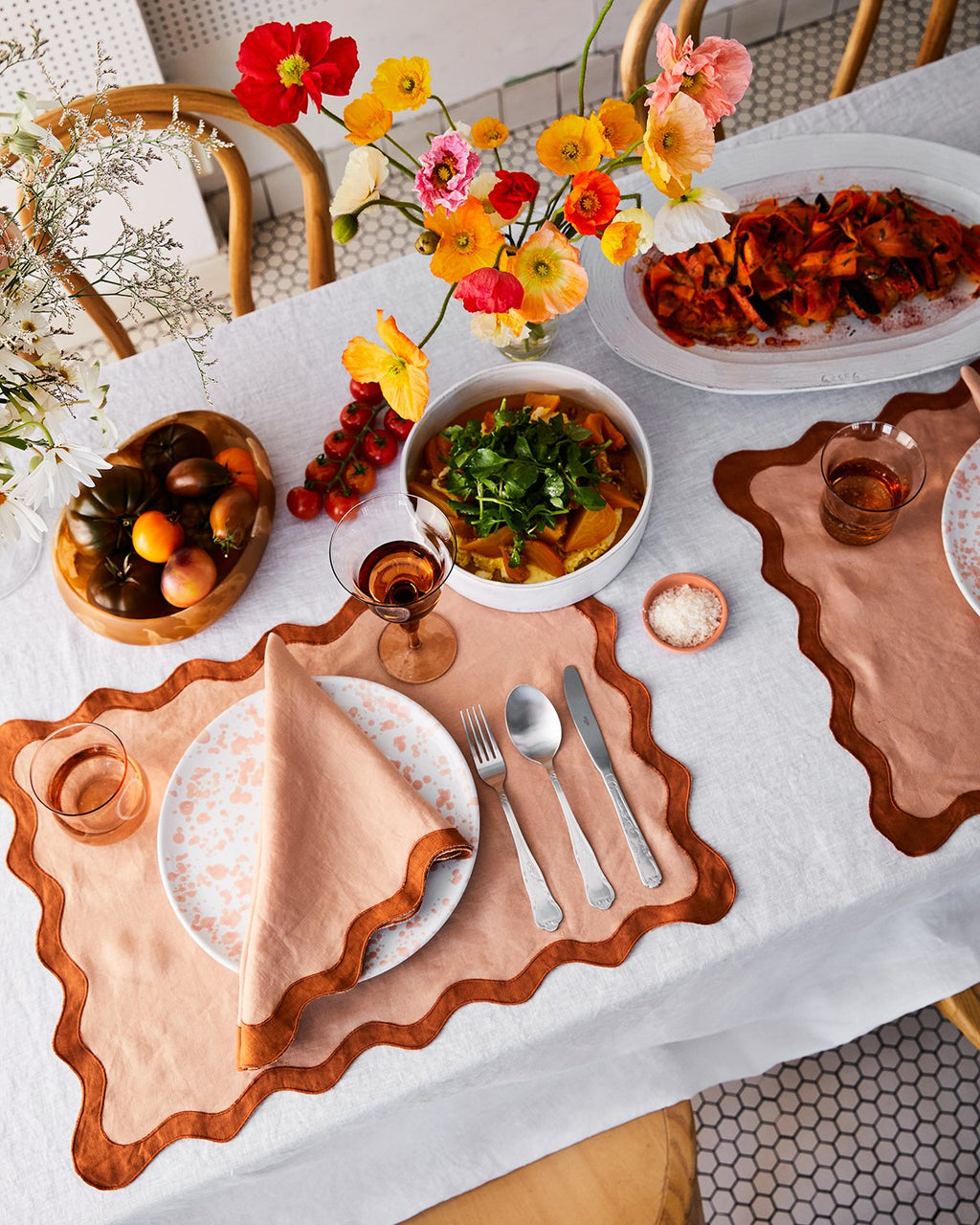 Terracotta & Rust 100% French Flax Linen Scalloped Napkins (Set of Four)