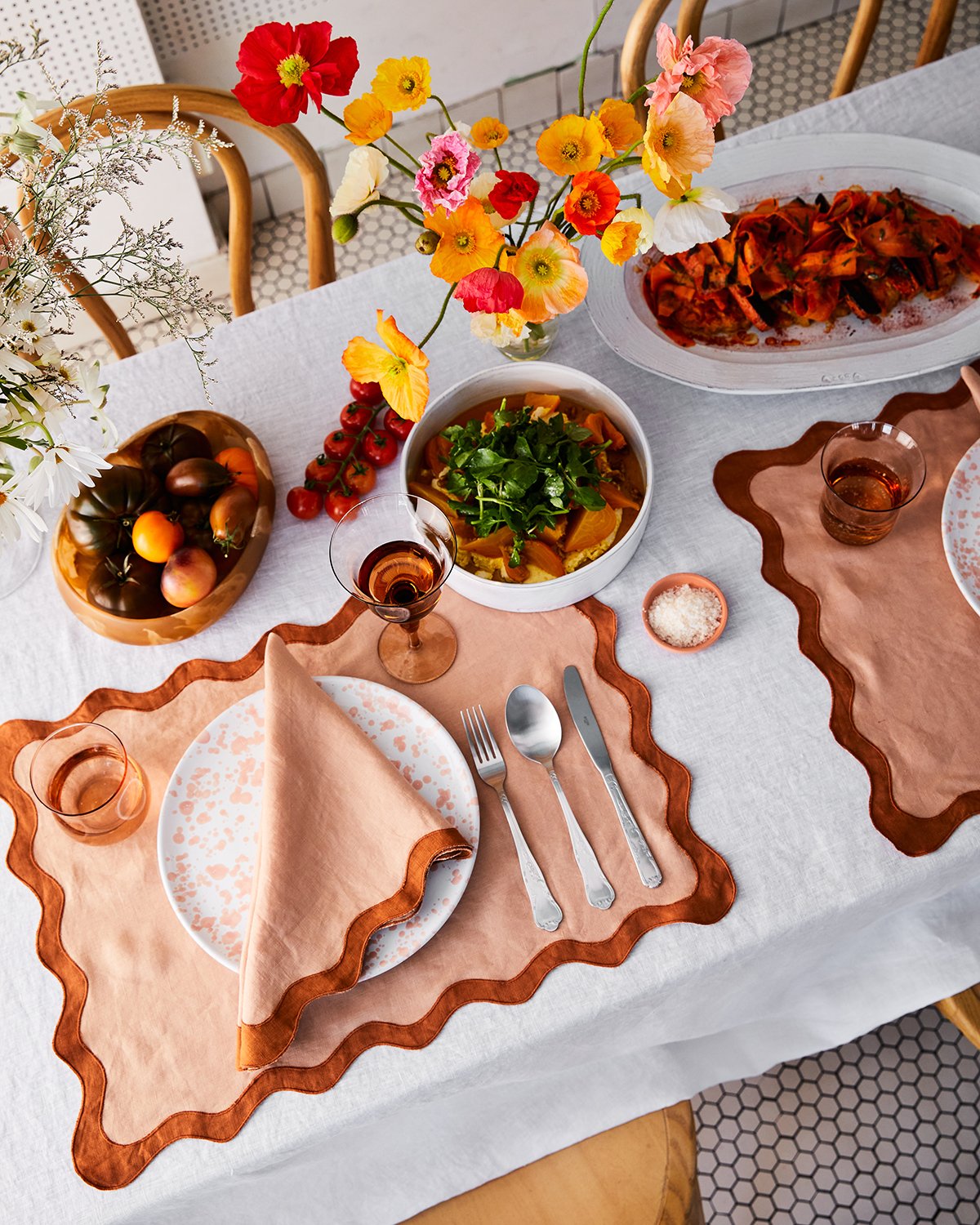 Terracotta & Rust 100% French Flax Linen Scalloped Napkins (Set of Four)
