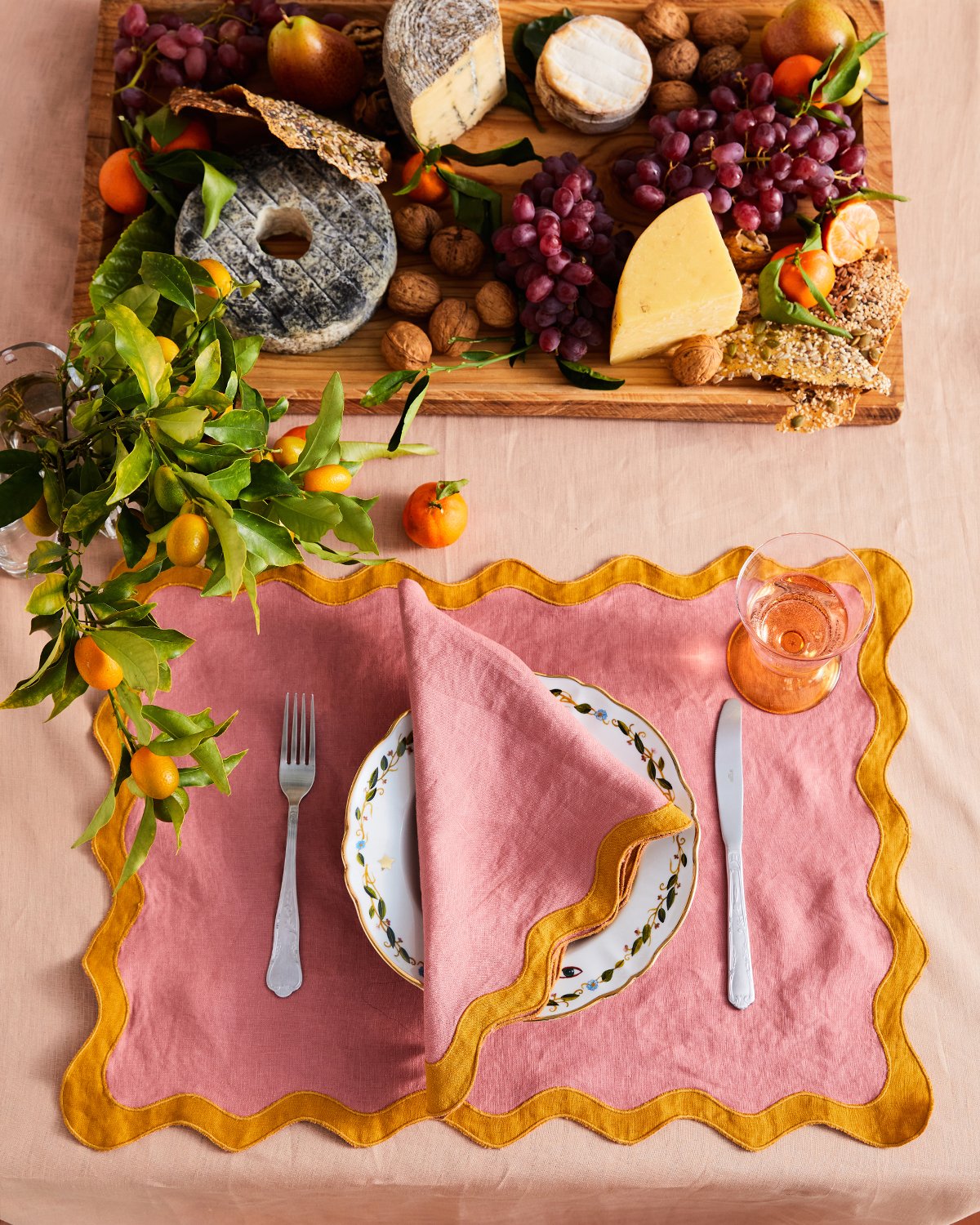 Pink Clay & Turmeric 100% French Flax Linen Scalloped Napkins (Set of Four)