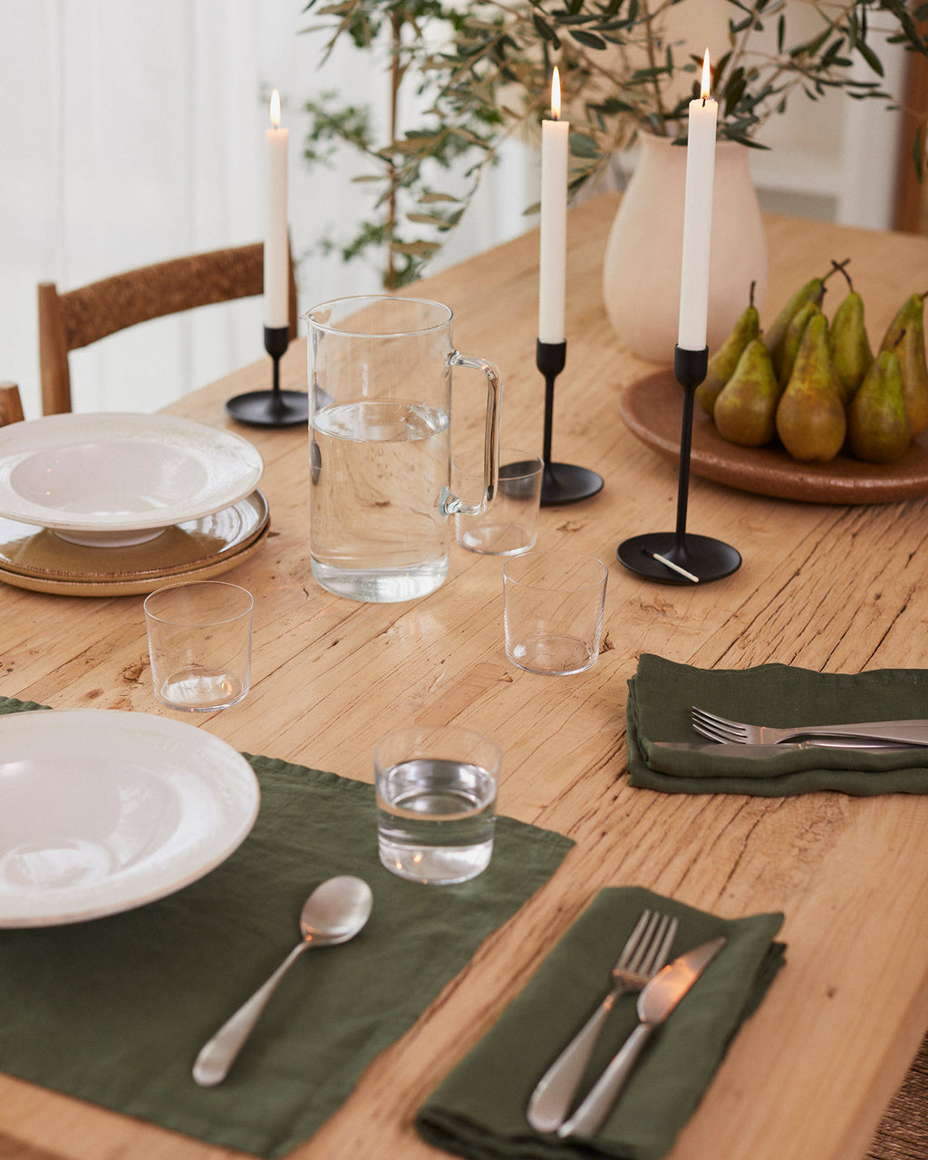 Olive 100% French Flax Linen Napkins (Set of Four)