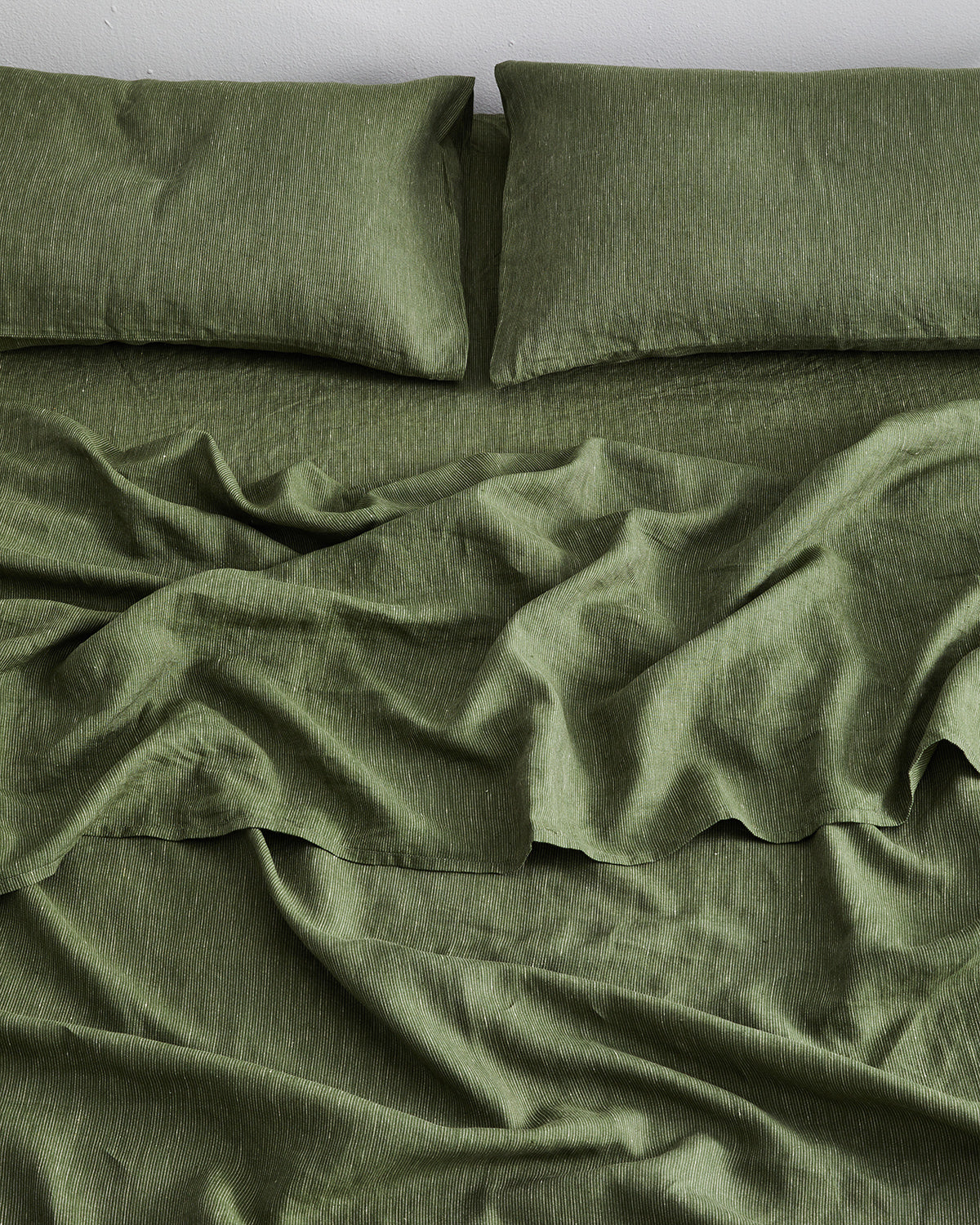 Olive Stripe 100% French Flax Linen Fitted Sheet