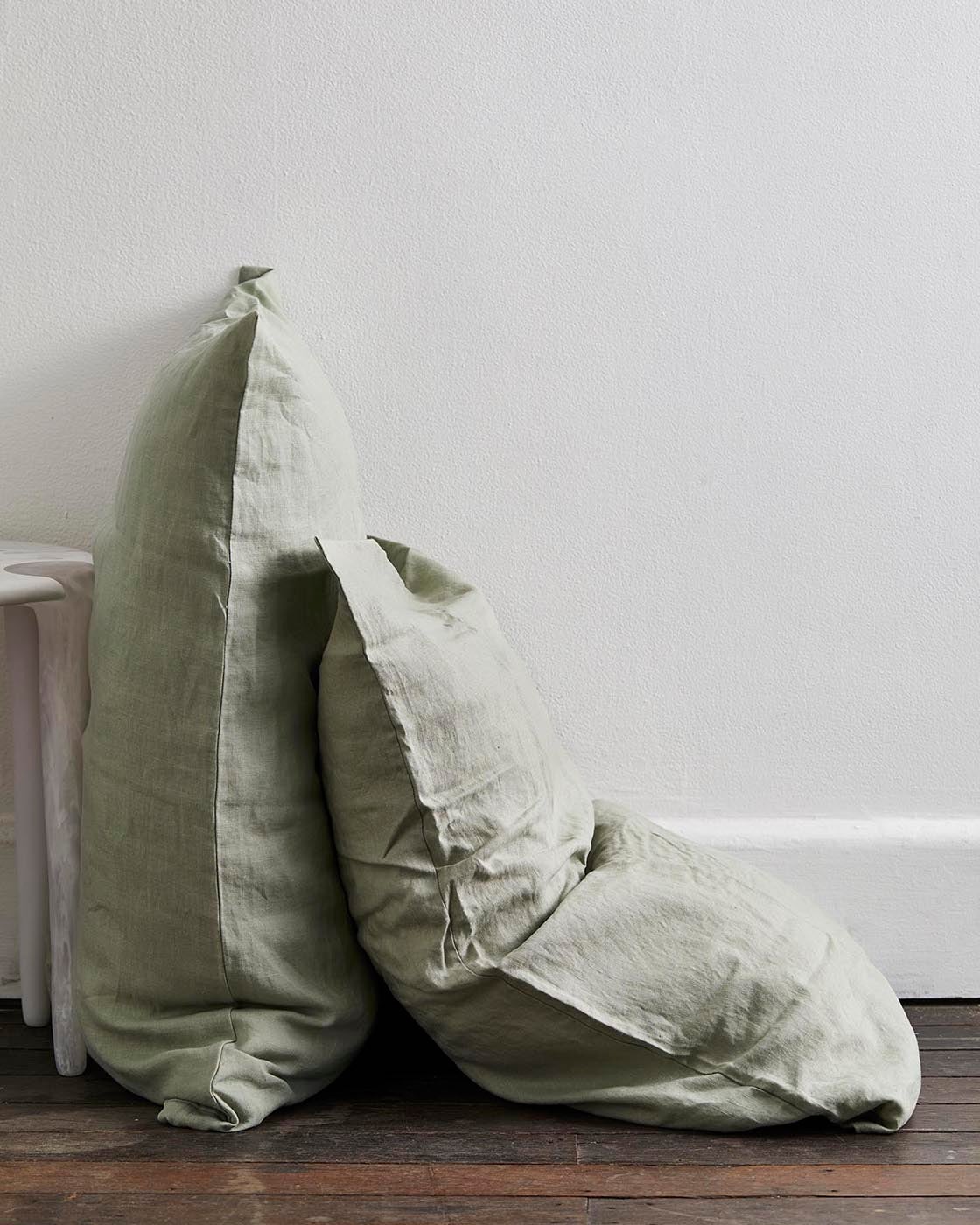 Olive Stripe & Sage 100% French Flax Linen Bedding Bundle