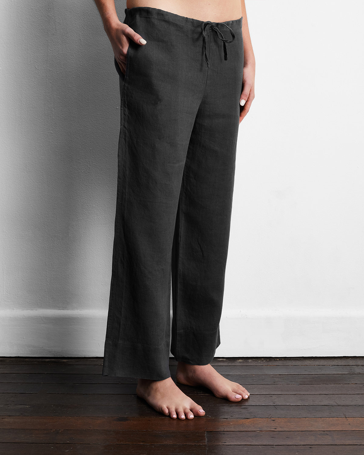 Charcoal 100% French Flax Linen Pants