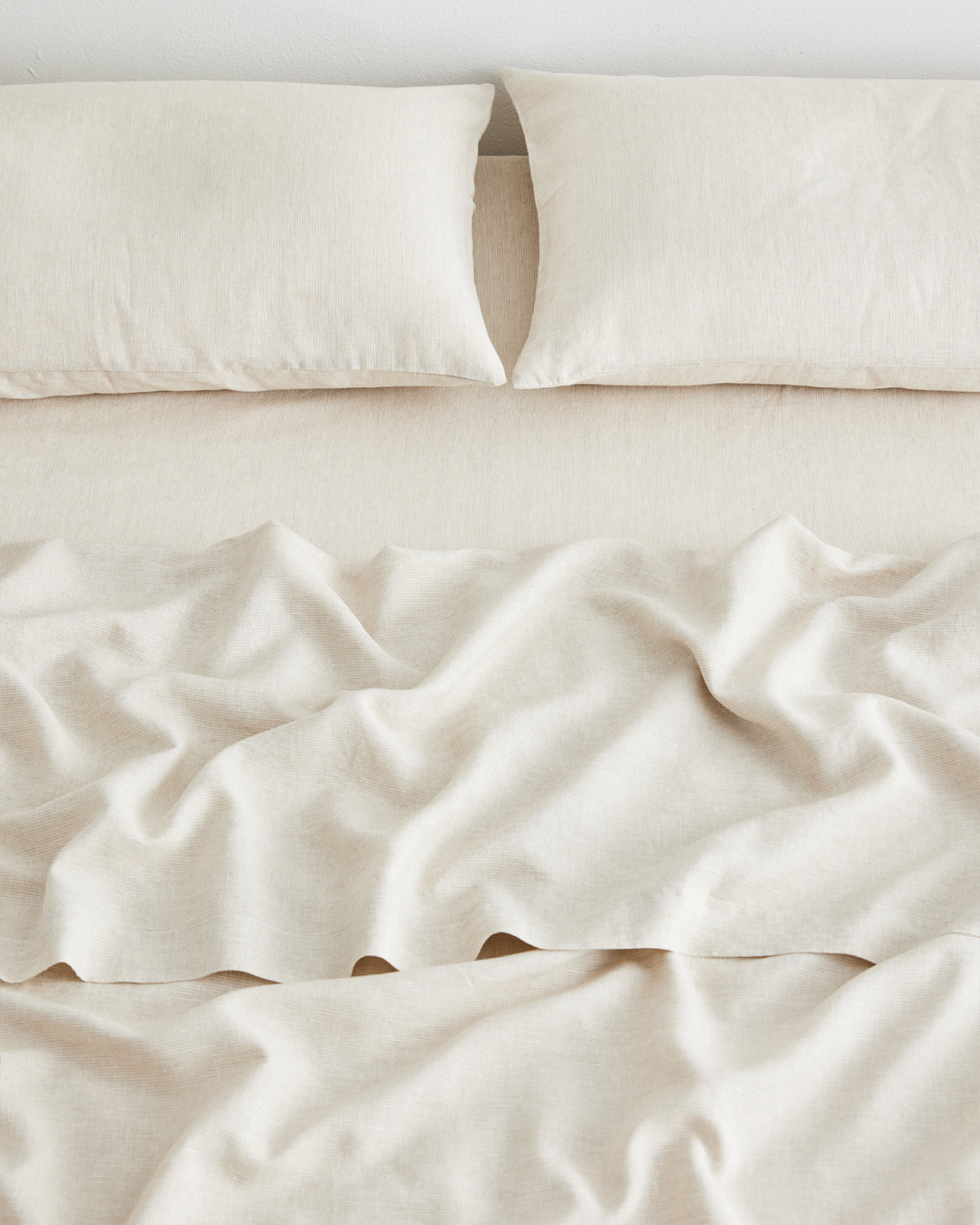 Oatmeal & White Stripe 100% French Flax Linen Fitted Sheet