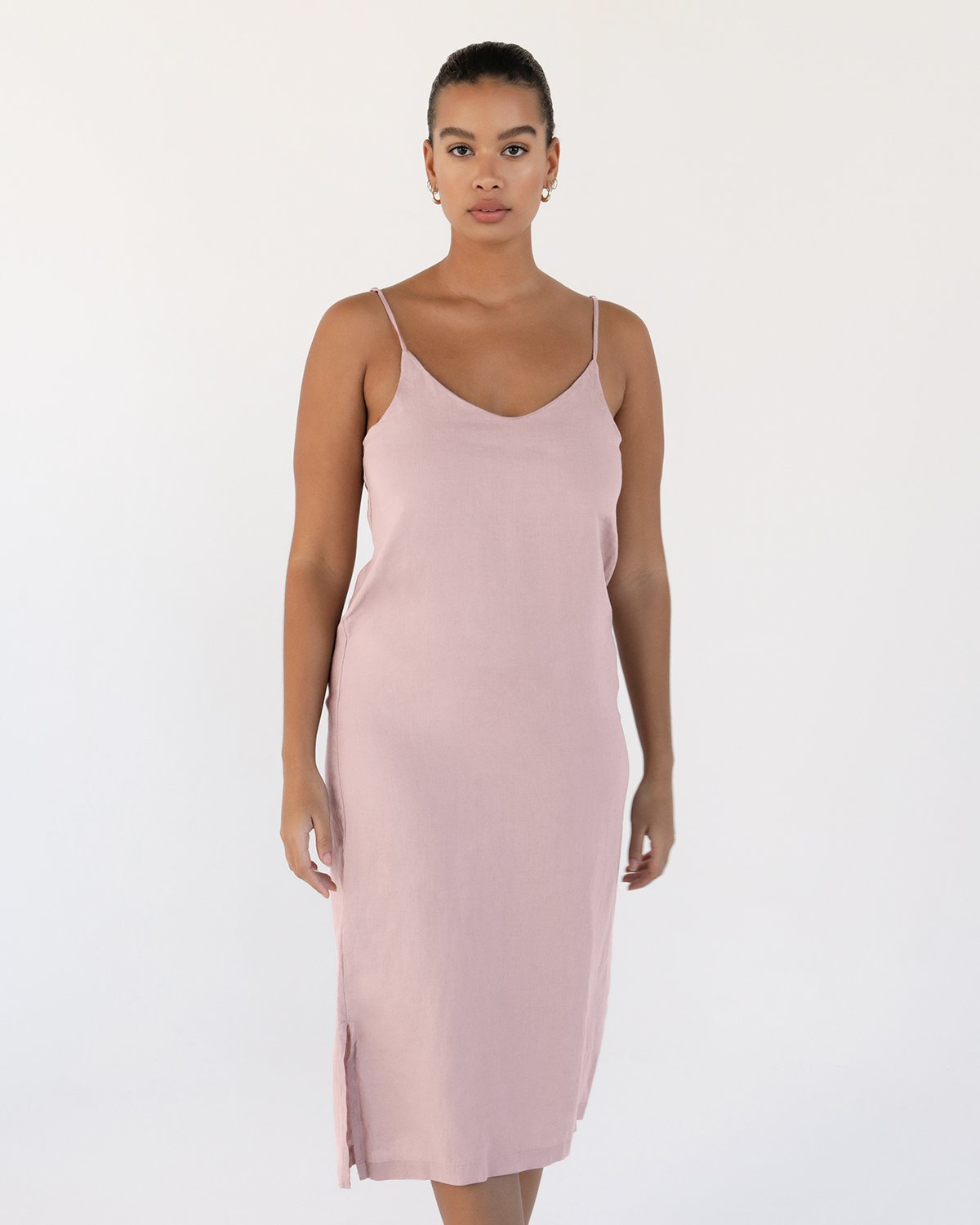 Lavender 100% French Flax Linen Midi Dress