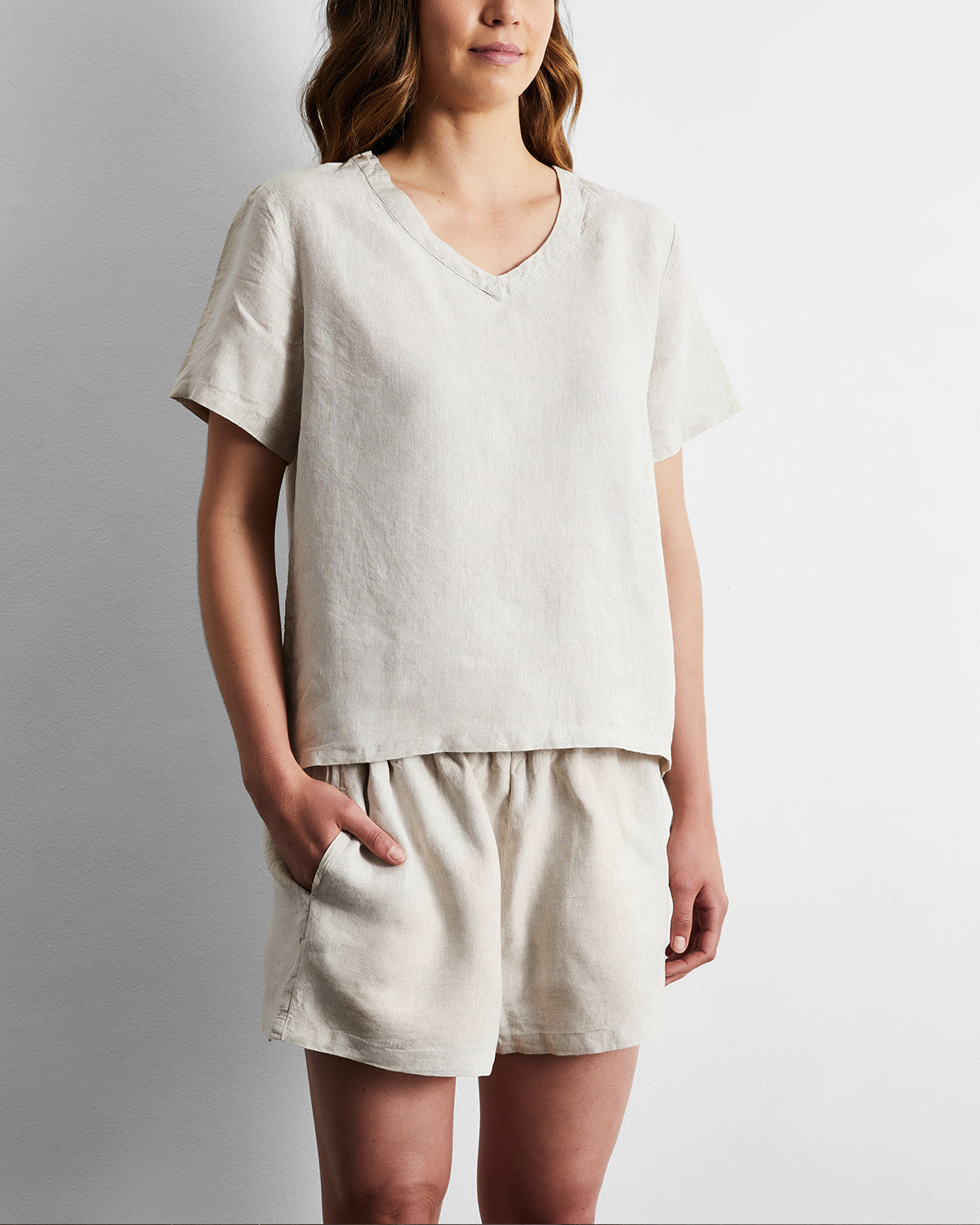 Oatmeal 100% French Flax Linen Shorts