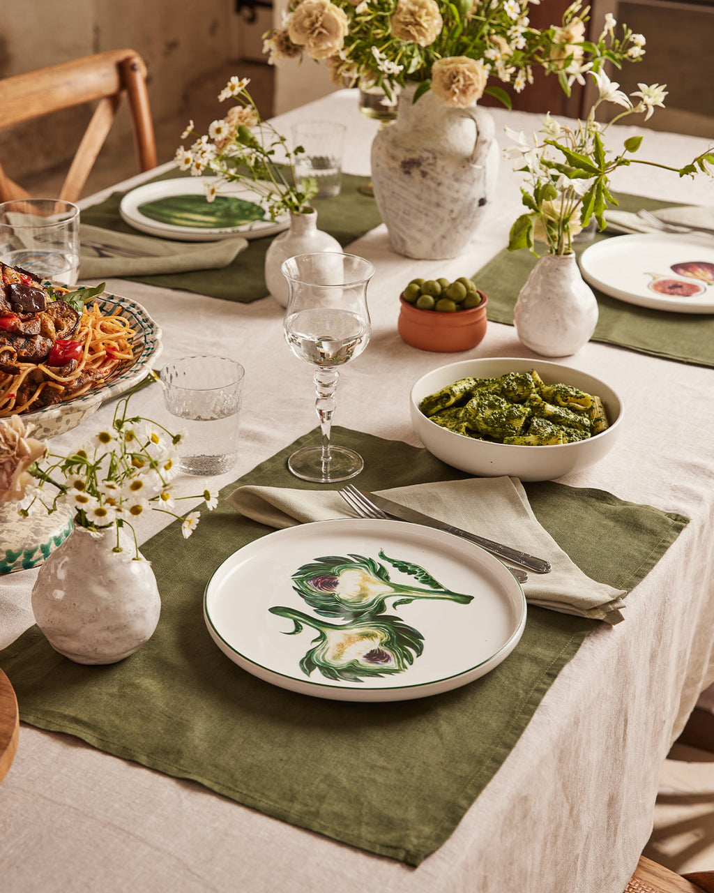 Olive 100% French Flax Linen Placemats (Set of Four)
