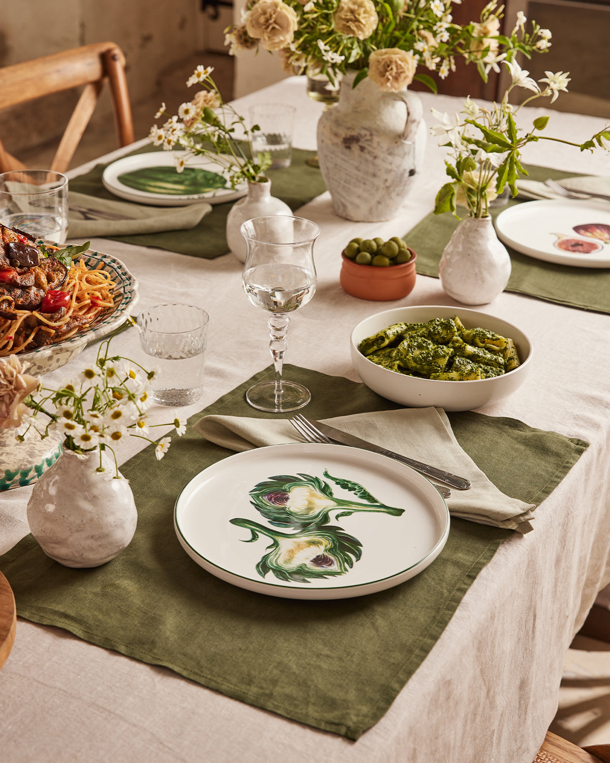 Olive 100% French Flax Linen Placemats (Set of Four)