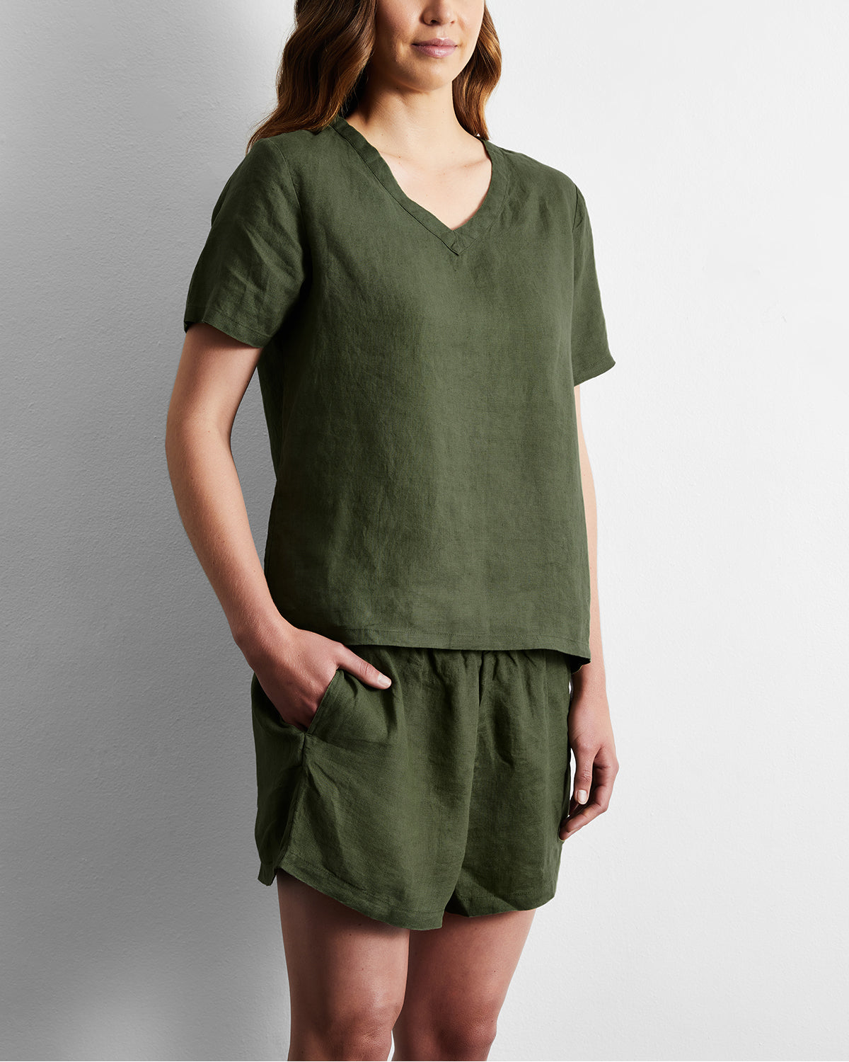Olive 100% French Flax Linen Shorts