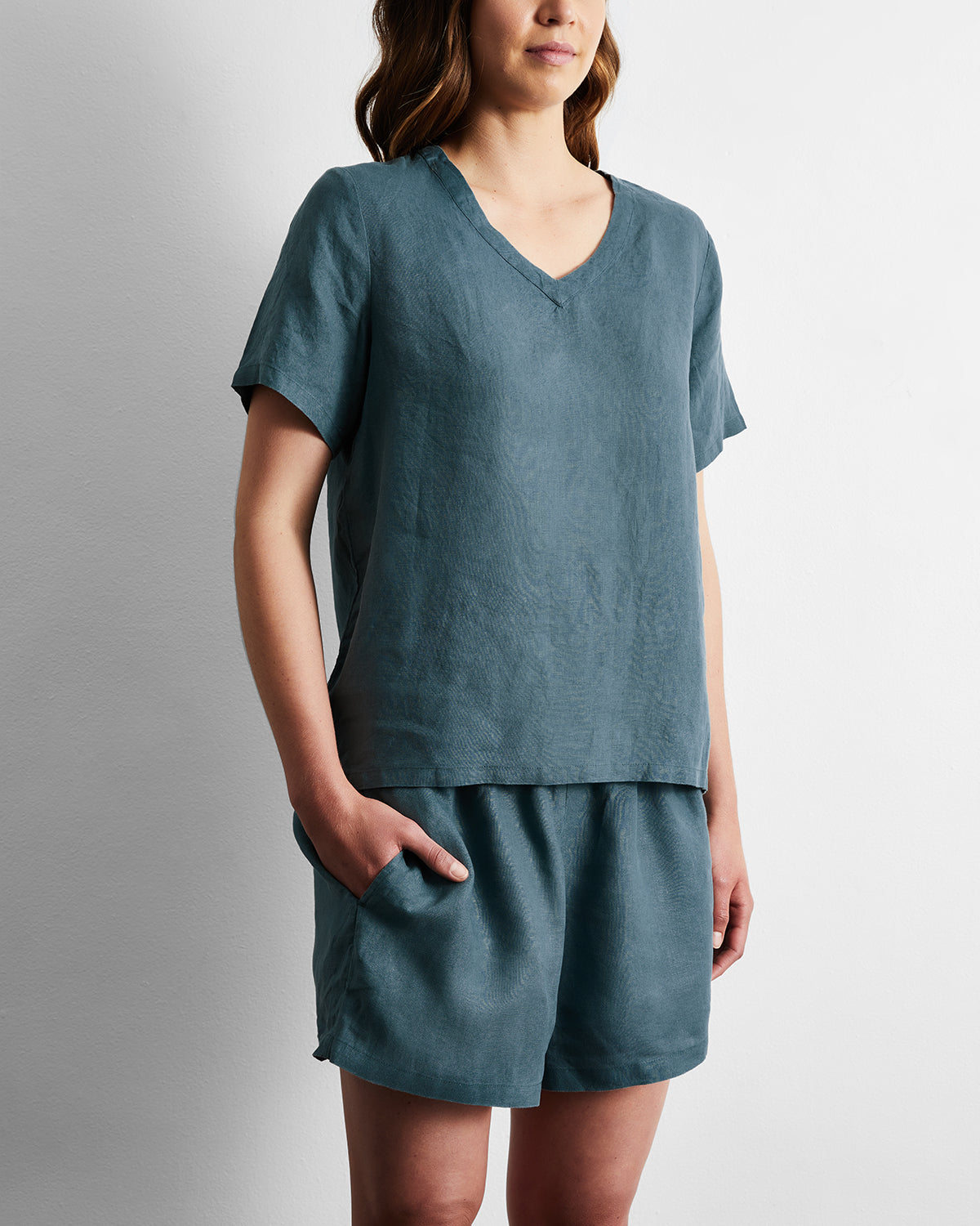 Petrol 100% French Flax Linen Shorts