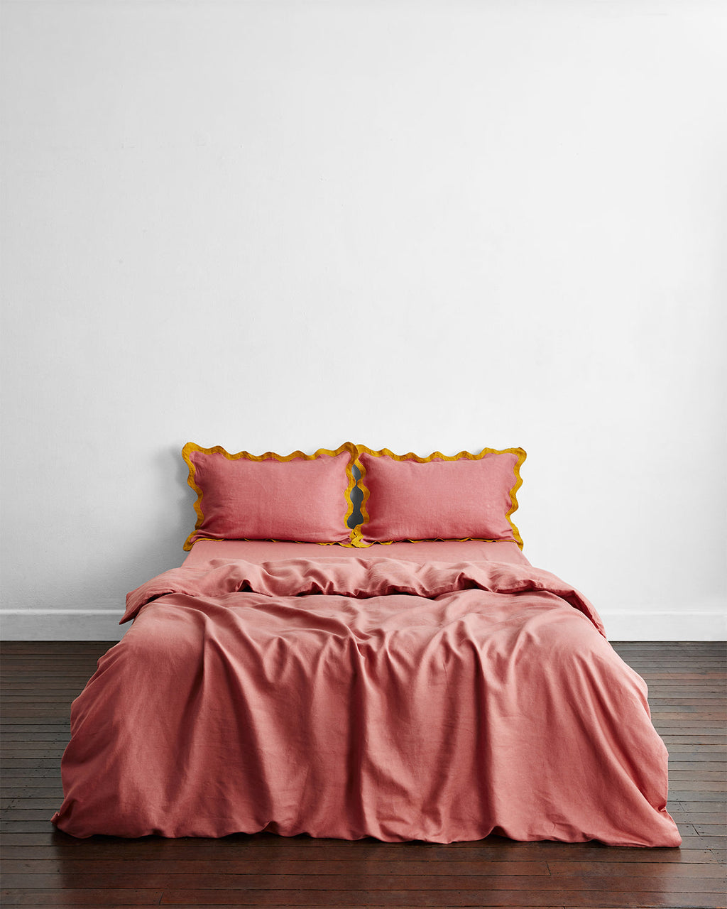 Pink Clay & Turmeric 100% French Flax Linen Scalloped Pillowcases (Set of Two)