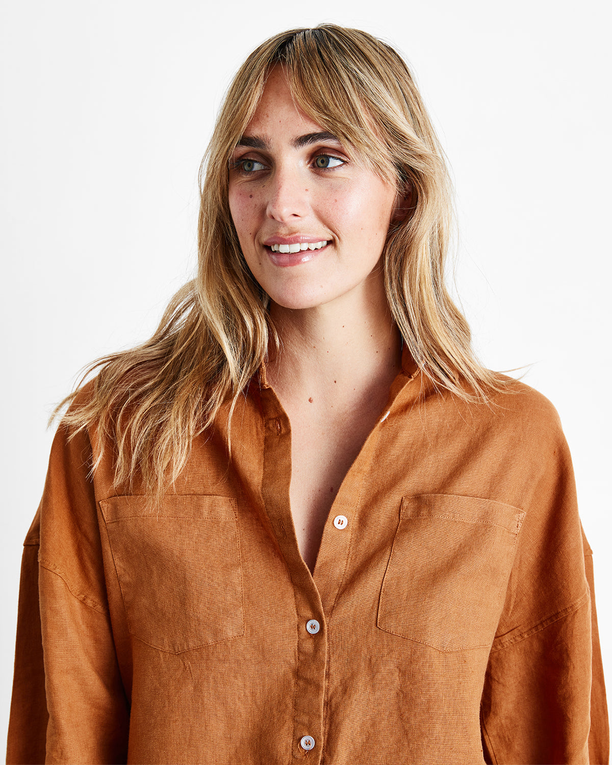 Rust 100% French Flax Linen Long Sleeve Shirt
