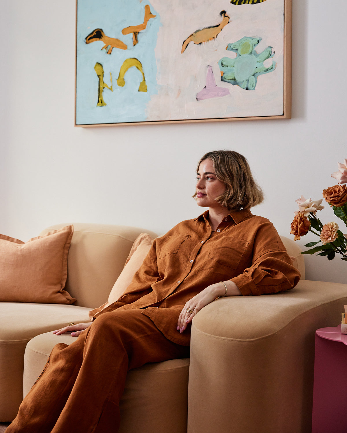 Rust 100% French Flax Linen Pants