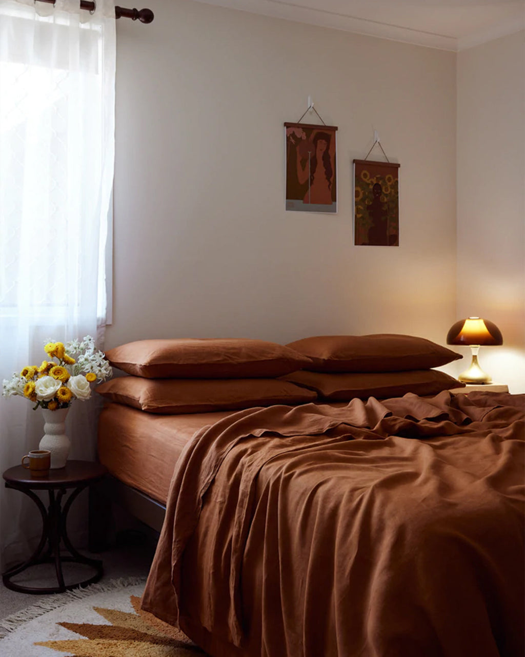 Rust 100% French Flax Linen Flat Sheet