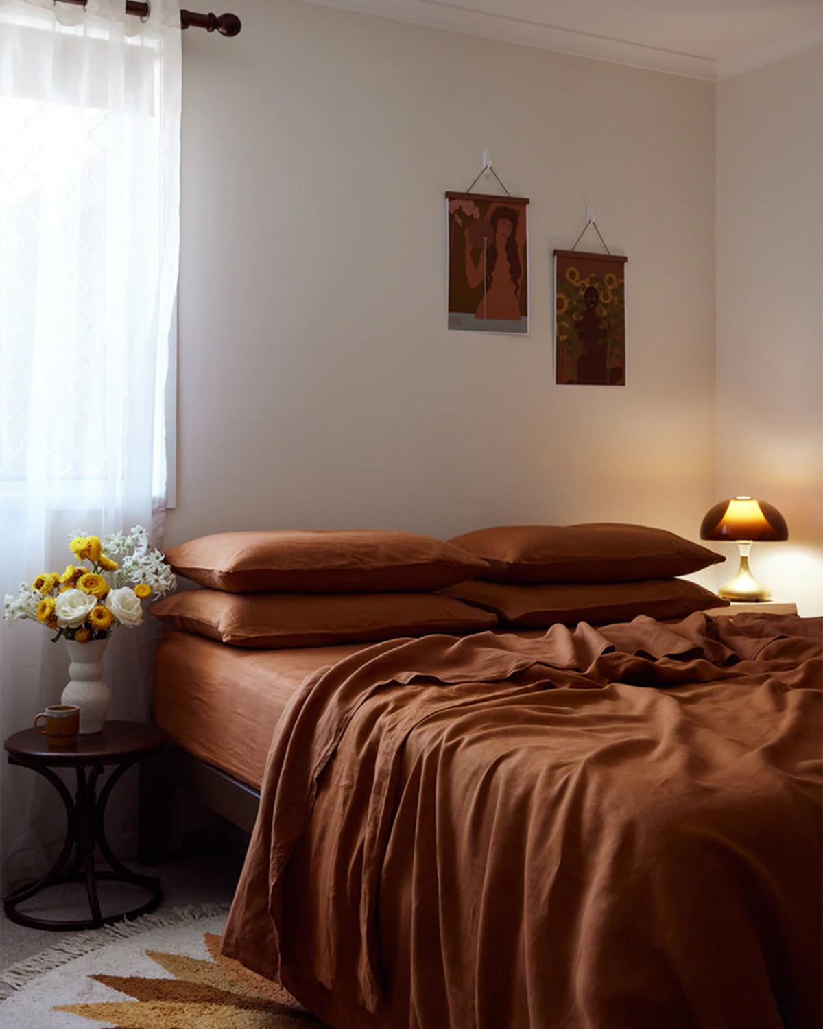 Rust 100% French Flax Linen Flat Sheet