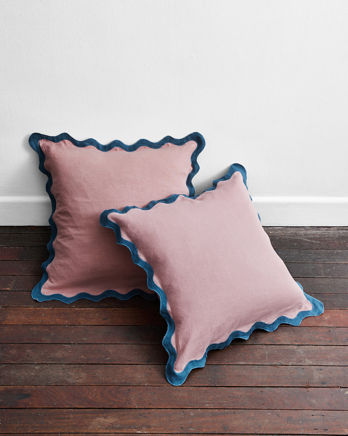 Lavender & Petrol 100% French Flax Linen Scalloped European Pillowcases (Set of Two)