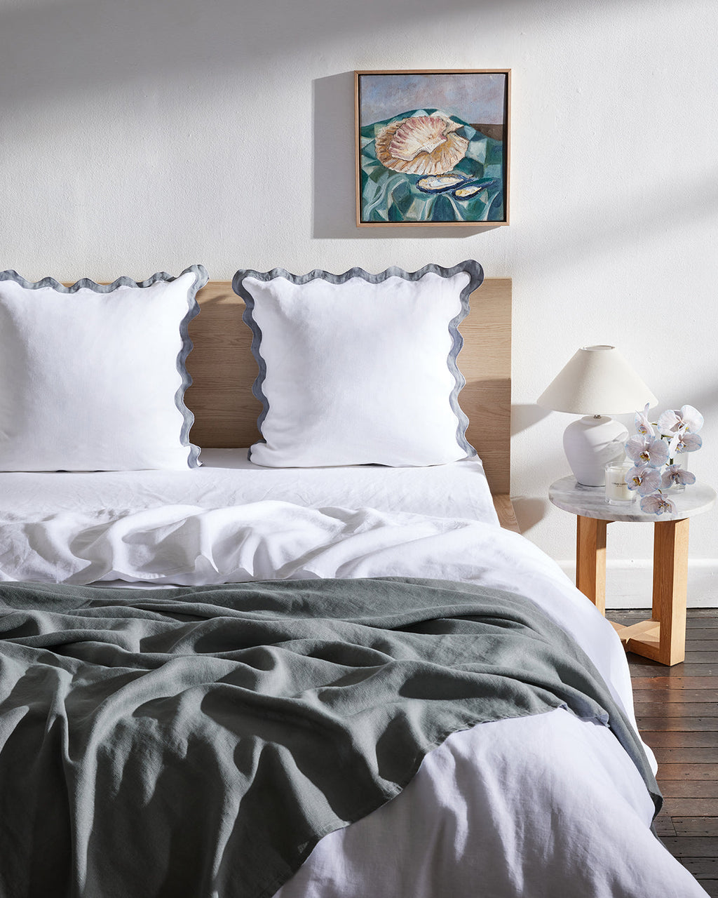 White & Mineral 100% French Flax Linen Scalloped European Pillowcases (Set of Two)