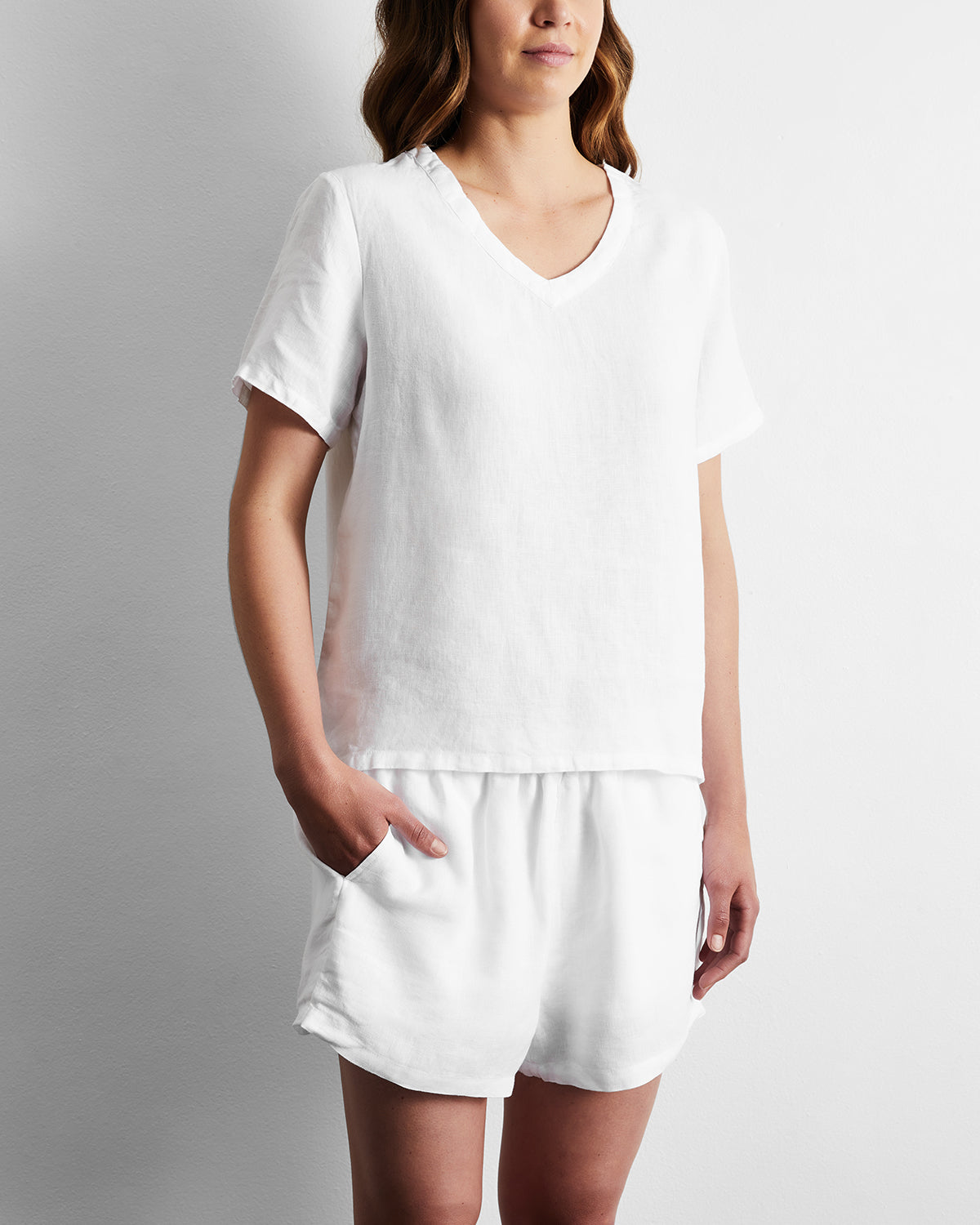 White 100% French Flax Linen Shorts