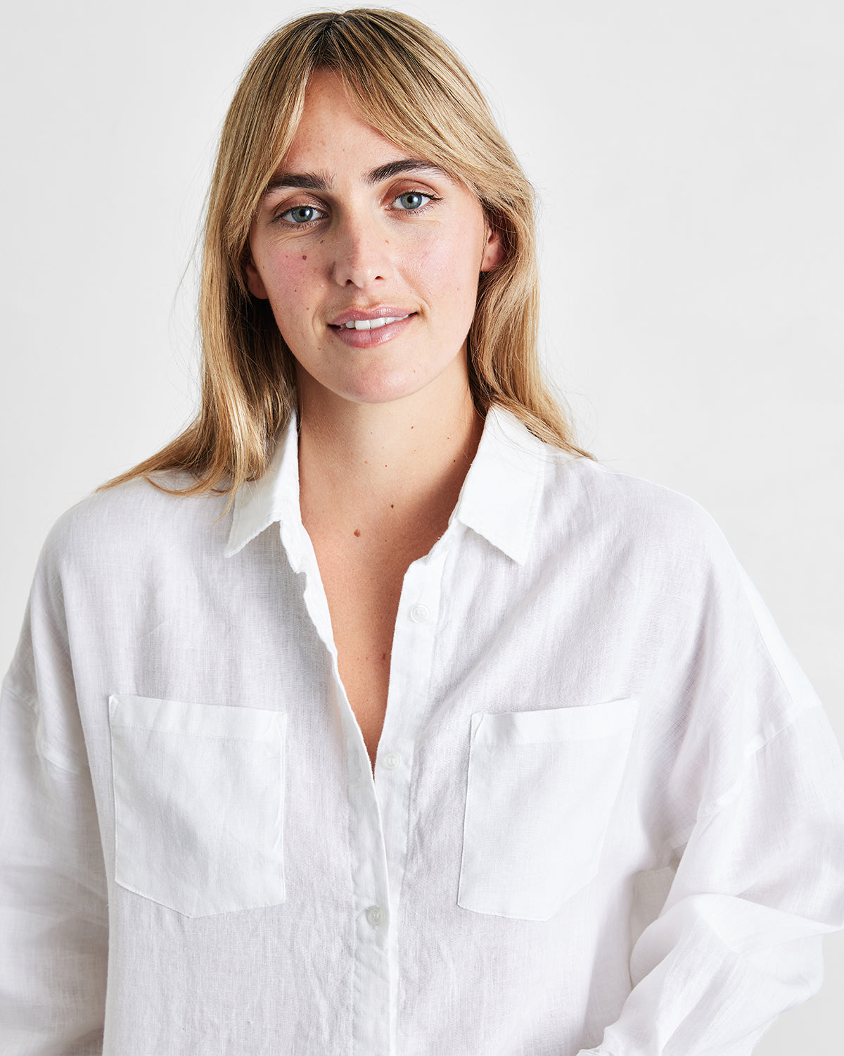 White 100% French Flax Linen Long Sleeve Shirt